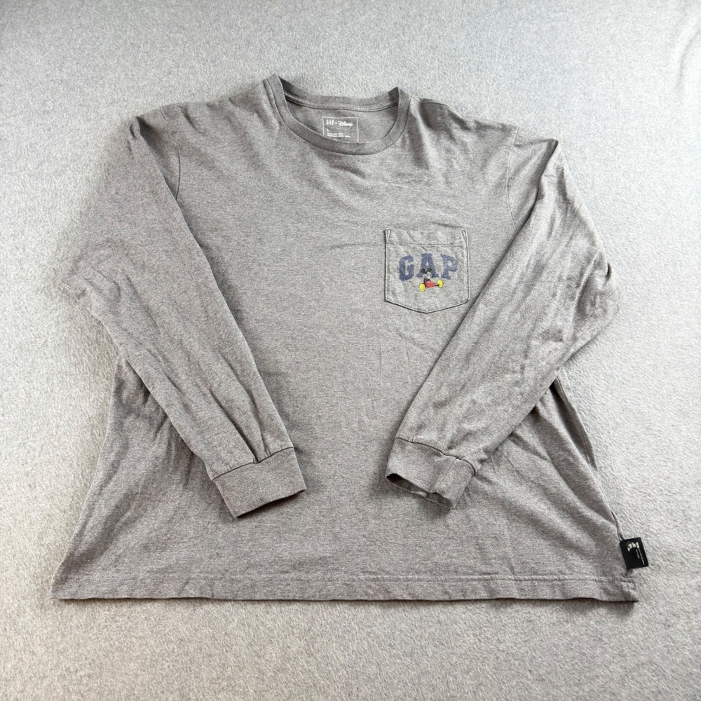 Gap x Disney Mickey Mouse Long Sleeve Pocket T-Shirt Mens Large Gray Org. Cotton